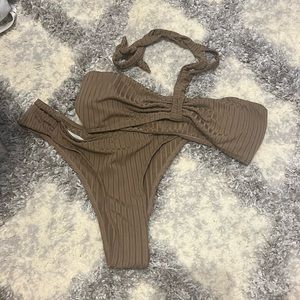 brown ribbed bikini size medium